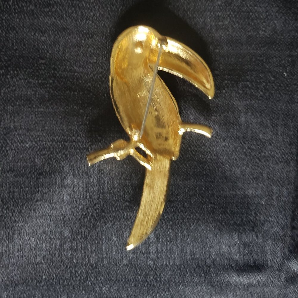 Large Enameled Rhinestone Crystal Toucan Brooch - Picture 8 of 8